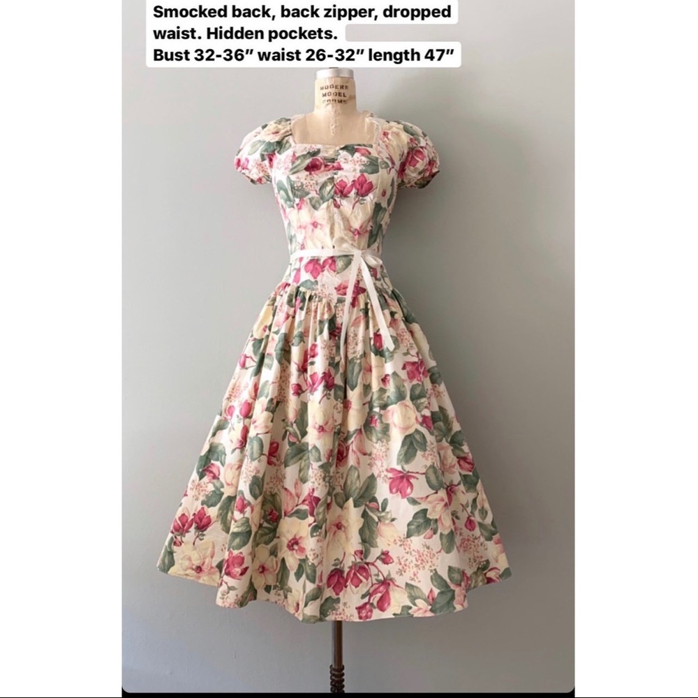 True Vintage floral cotton smocked dress.